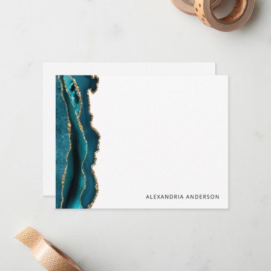 Moderner Aquamariner Green Agate Gold Glitzer Marb Mitteilungskarte (Vorderseite/Rückseite Beispiel)