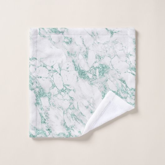 Moderner Aquamariner grüner Glitzer Badhandtuch Set (Waschlappen)