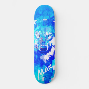 Moderner aquamariner, grüner, weißer Wolf Skateboard