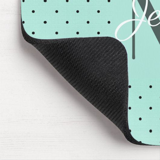 Moderner Aquamariner Polka-Dot und Monogramm Mousepad (Ecke)