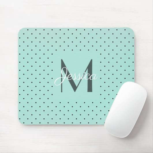 Moderner Aquamariner Polka-Dot und Monogramm Mousepad (Mit Mouse)