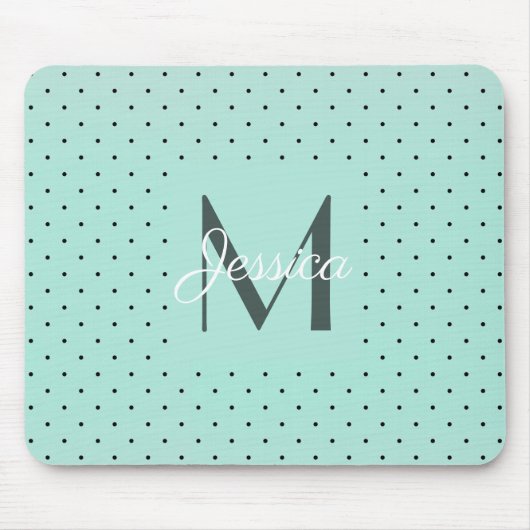 Moderner Aquamariner Polka-Dot und Monogramm Mousepad (Vorne)