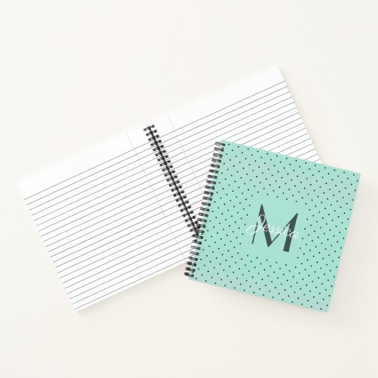 Moderner Aquamariner Polka-Dot und Monogramm Notizblock (Innenseite)