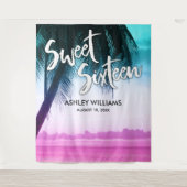 Moderner aquamariner rosa tropischer Hintergrund Wandteppich (Vorderseite)