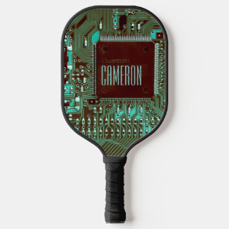 Moderner Aquamariner Schaltkreislauf Mikrochip Gee Pickleball Schläger