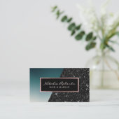 Moderner Aquamariner Schwarzer Glitzer Beauty Salo Visitenkarte (Stehend Vorderseite)