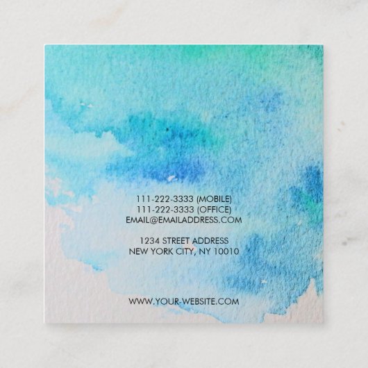 Moderner aquamariner Spritzer Quadratische Visitenkarte (Rückseite)