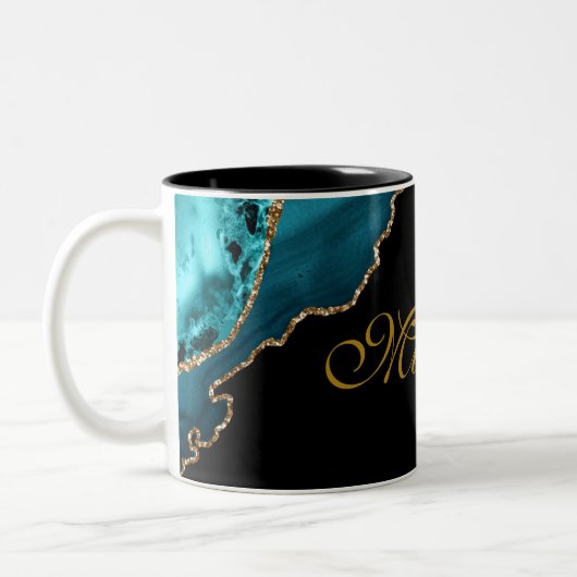 Moderner Aquamariner und goldener Agate Stone Pers Zweifarbige Tasse (Links)