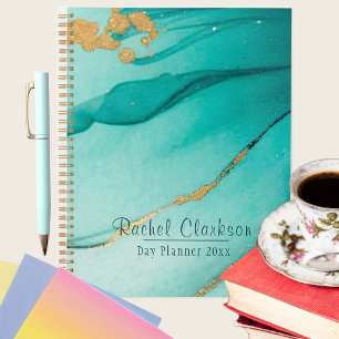 Moderner Aquamariner und goldmarmorierter Tag Planer