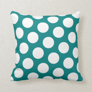Moderner Aquamariner und weißer Polka-Dot Kissen