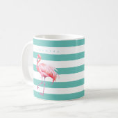 Moderner Aquamariner weißer Streifen Pink Flamingo Kaffeetasse (Vorderseite Links)