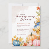 Moderner Aquarell Rosa Orange Pumpkin Erntedank Einladung (Vorderseite)