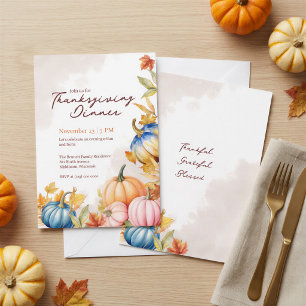 Moderner Aquarell Rosa Orange Pumpkin Erntedank Einladung