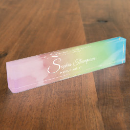 Moderner Aquarell-Skript-Regenbogen - Namensplakette