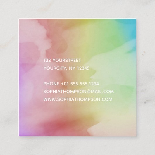 Moderner Aquarell-Skript-Regenbogen - Visitenkarte (Rückseite)