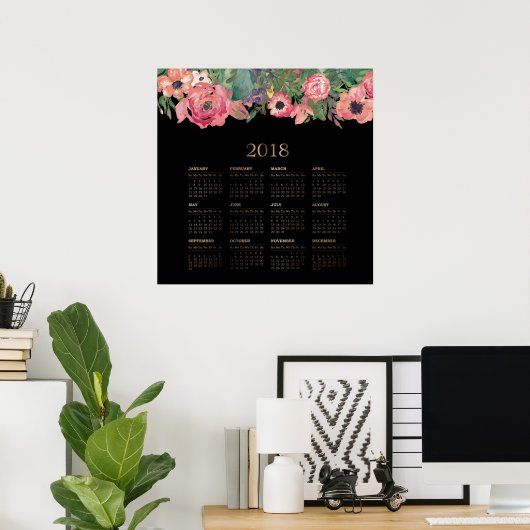 Moderner Aquarellblumen-Kalender 2018 Poster (Heimbüro)