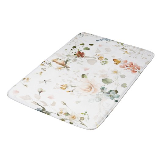 Moderner Aquarellgarten Wildblume Badematte (Schrägansicht)