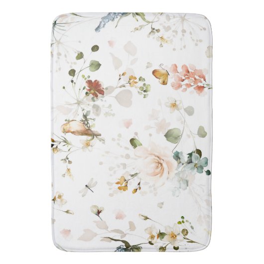 Moderner Aquarellgarten Wildblume Badematte (Vorderseite Vertikal)