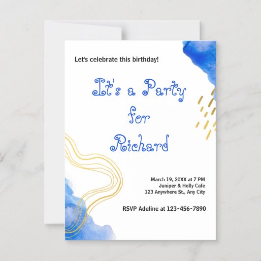 Moderner AquarellGeburtstag Magneteinladung (Vorderseite)