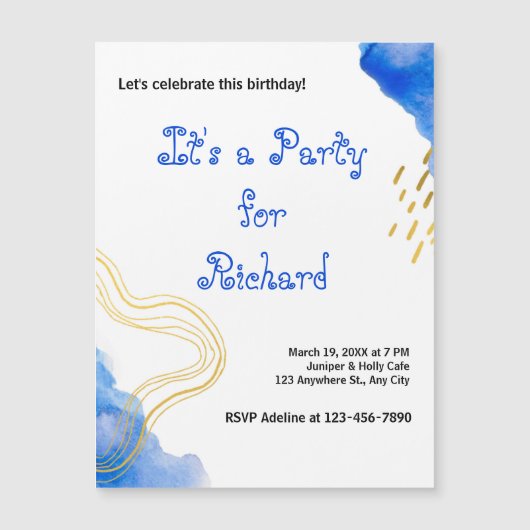 Moderner AquarellGeburtstag Magneteinladung (Vorderseite)