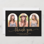 Moderner Arch Black Gold 3 Foto Abschluss Dankeskarte (Vorderseite)