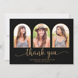 Moderner Arch Black Gold 3 Foto Abschluss Dankeskarte