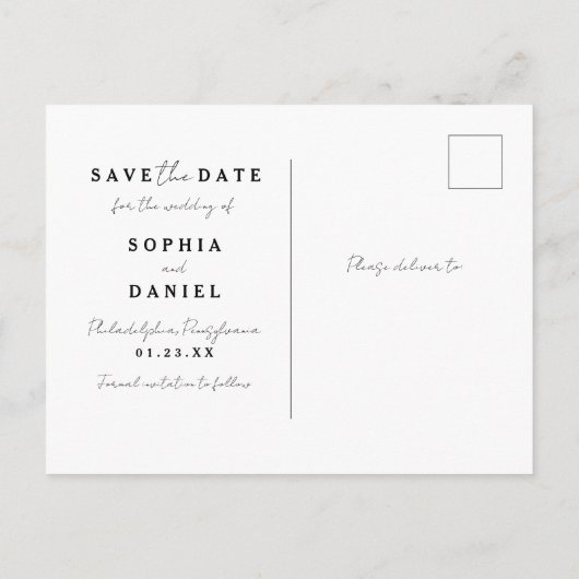 Moderner Arch Boho Arch mit Foto Save the Date Ankündigungspostkarte (Rückseite)