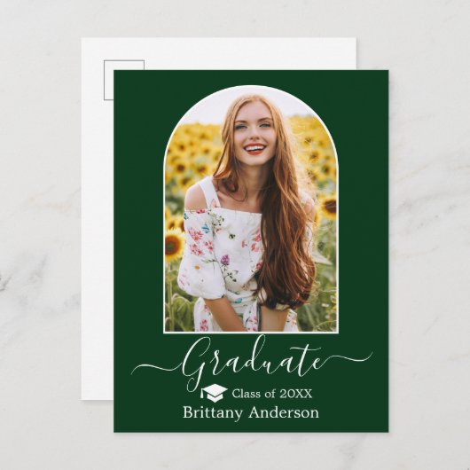 Moderner Arch Cap Calligrafy Green Abschluss Postkarte (Vorne/Hinten)