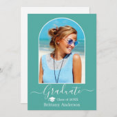 Moderner Arch Cap Calligraphy Aquamariner Abschlus Ankündigung (Vorne/Hinten)