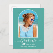 Moderner Arch Cap Calligraphy Aquamariner Abschlus Postkarte (Vorne/Hinten)
