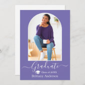 Moderner Arch Cap Calligraphy Periwinkle Abschluss Ankündigung (Vorne/Hinten)