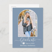 Moderner Arch Cap Dusty Blue Foto Abschluss Postkarte (Vorne/Hinten)