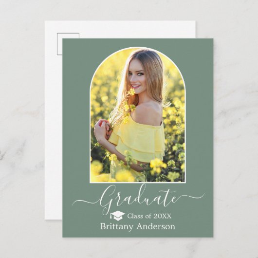 Moderner Arch Cap Sage Green Abschluss Postkarte (Vorne/Hinten)