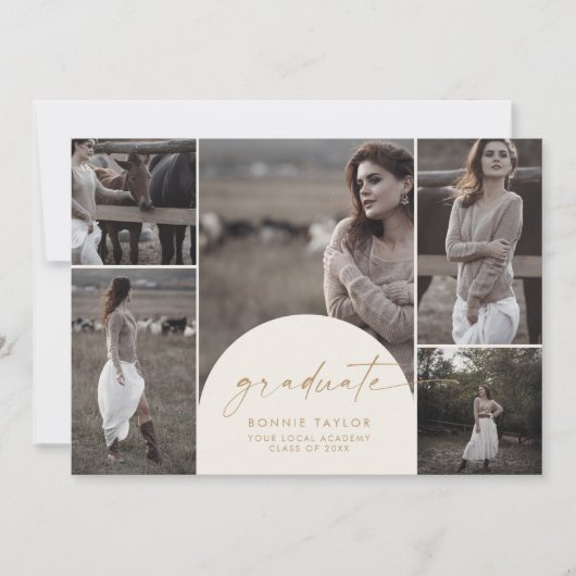 Moderner Arch Cream Graduate Multi Foto Abschluss Ankündigung (Vorderseite)