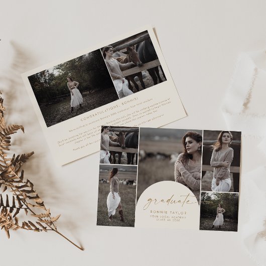 Moderner Arch Cream Graduate Multi Foto Abschluss Ankündigung