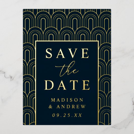 Moderner Arch Deko Wedding Save the Date Folie Einladungspostkarte (Vorderseite)