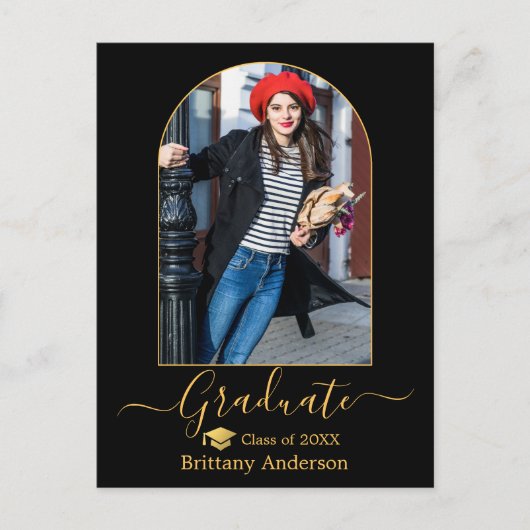Moderner Arch Gold Cap Calligraphy Foto Abschluss Postkarte (Vorderseite)