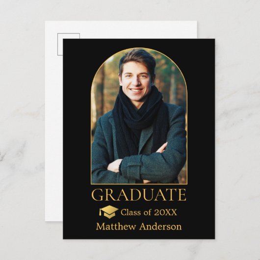 Moderner Arch Gold Grad Cap Foto Abschluss Postkarte (Vorne/Hinten)