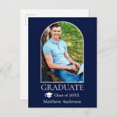 Moderner Arch Grad Cap Foto Blue Abschluss Postkarte (Vorne/Hinten)