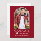 Moderner Arch Grad Cap Foto Roter Abschluss Postkarte (Vorne/Hinten)