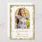 Moderner Arch Grad Cap Gold Glitzer Abschluss Ankündigung (Vorne/Hinten)