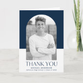 Moderner Arch Navy Color Block Foto Abschluss Dankeskarte (Vorderseite)