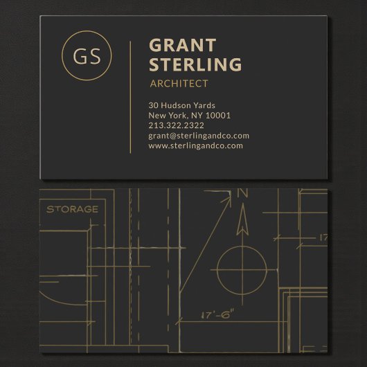 Moderner Architekt Schwarz Gold Visitenkarte