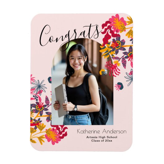 Moderner Arkor Rosa Foto Abschluss Magnet (Vertikal)