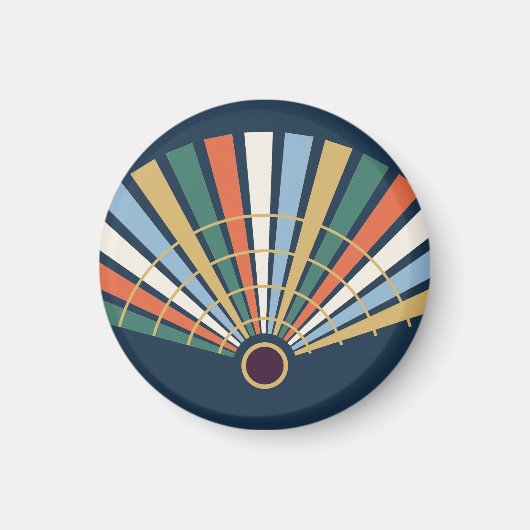 Moderner Art-Déco-Fächer in Navy und Jade Magnet (Vorne)