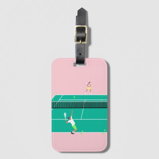 Moderner Art Tennis Match Player Rosa Grün Gepäckanhänger (Vorderseite Vertikal)