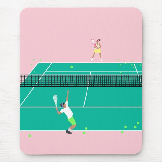 Moderner Art Tennis Match Player Rosa Grün Mousepad (Vorne)