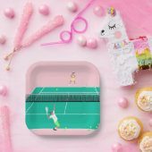 Moderner Art Tennis Match Player Rosa Grün Pappteller (Party)