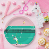 Moderner Art Tennis Match Player Rosa Grün Pappteller (Party)