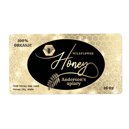 Moderner attraktiver, glänzender Goldbienenhonig (Vorne)